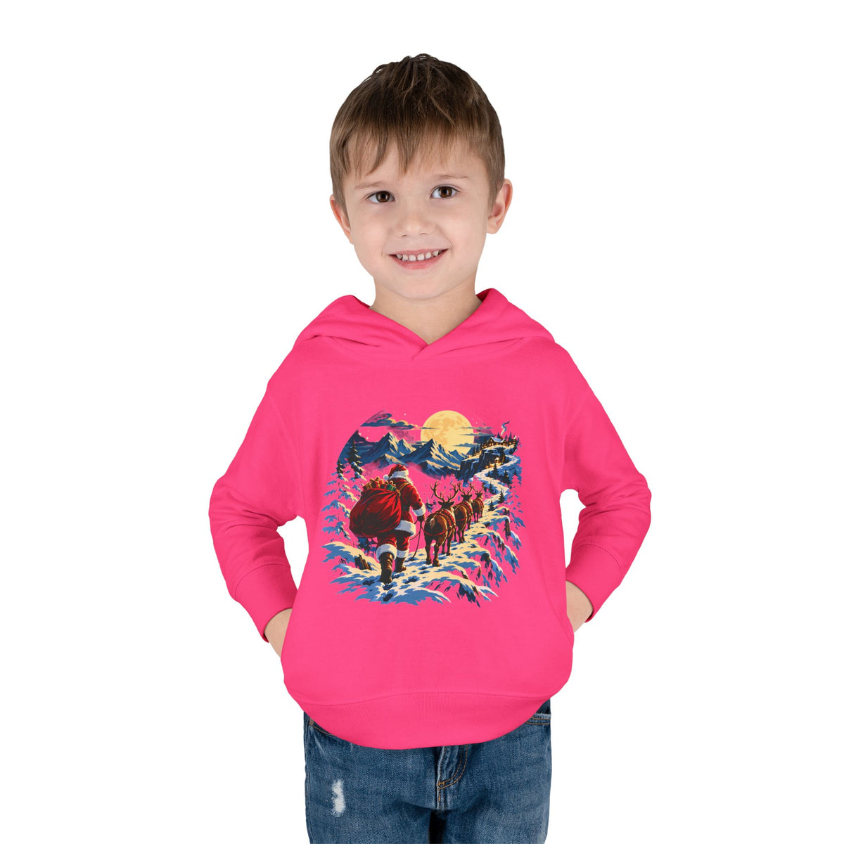 Toddler Hoodie - Santa Sleigh Winter Scene Pullover Christmas Special