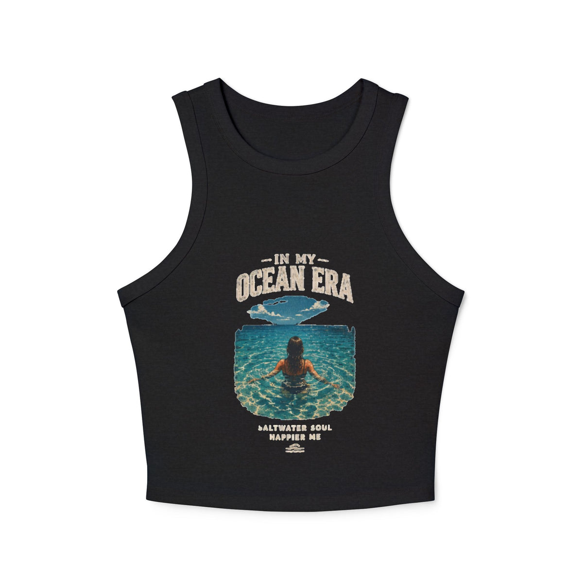 Women's Ocean Era Ribbed Racer Tank Top - 'In My Ocean Era' Beach Graphic
