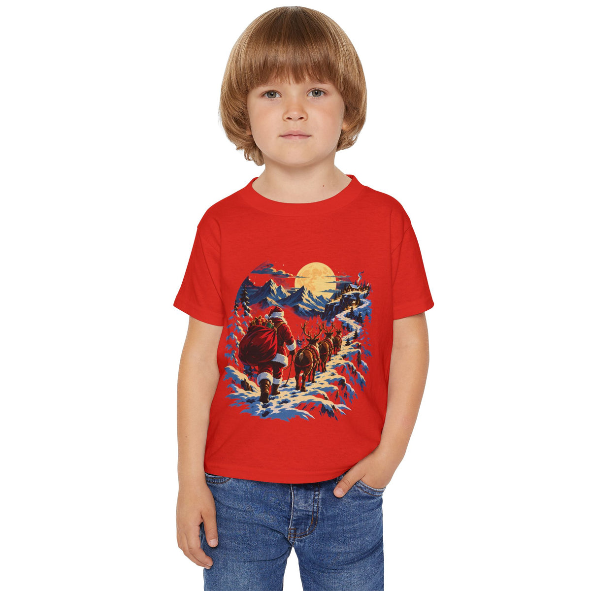 Toddler T-Shirt — Santa and Reindeer Winter Scene Holiday Tee