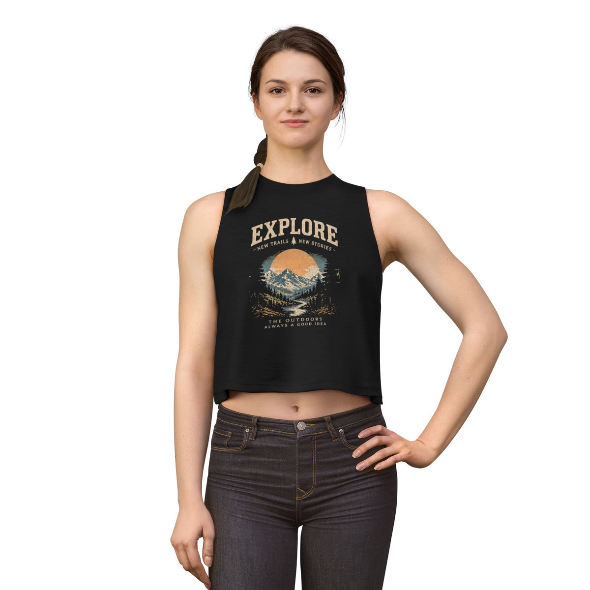 Explore Women’s Crop Top – Mountain Adventure Graphic