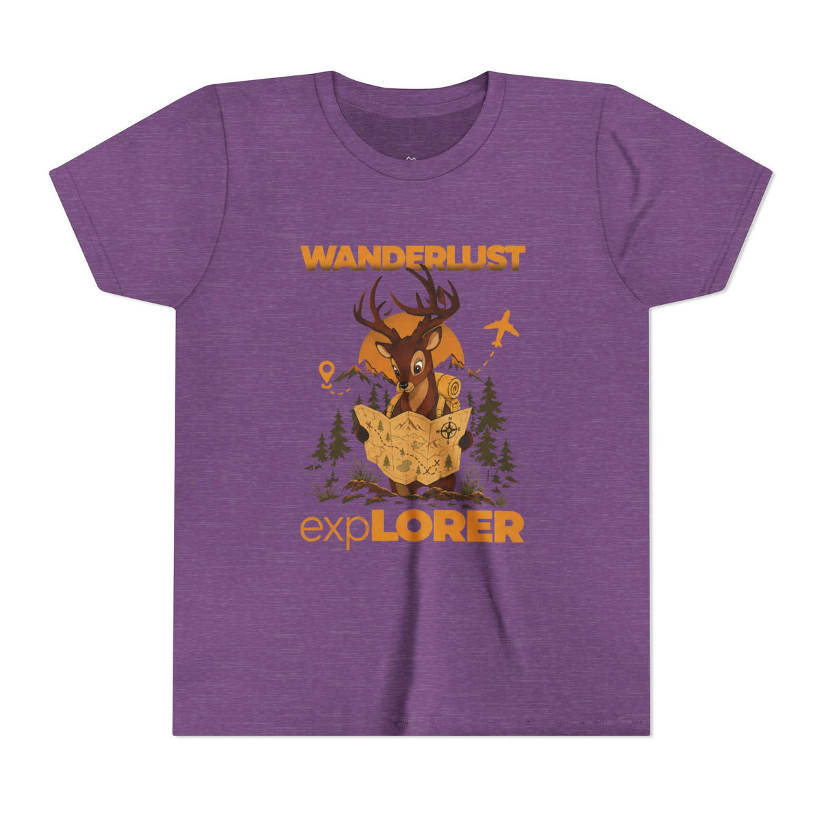 Wanderlust Explorer Youth Tee — Deer Map Adventure Kids T‑Shirt