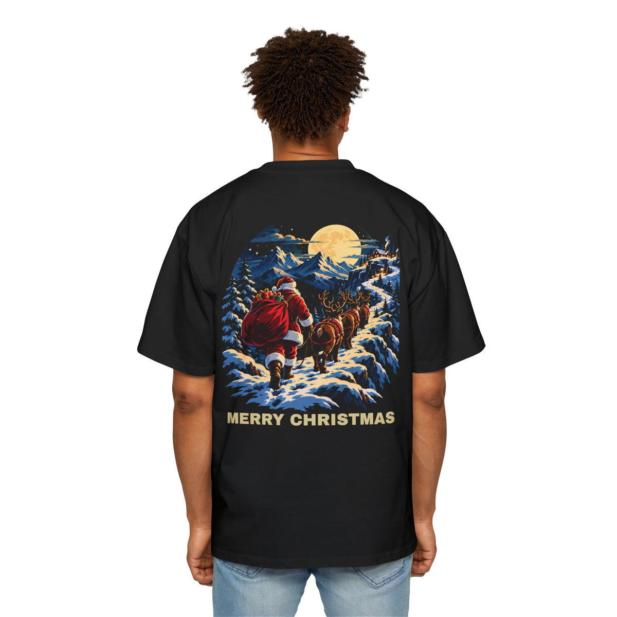 Christmas Santa Sleigh Tee — "Merry Christmas" Vintage Holiday Graphic Shirt