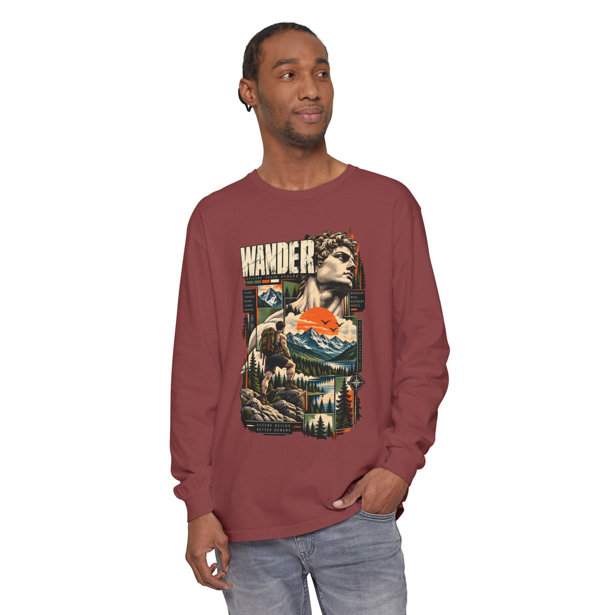 Wander Adventure Mountain Graphic Long Sleeve T-Shirt