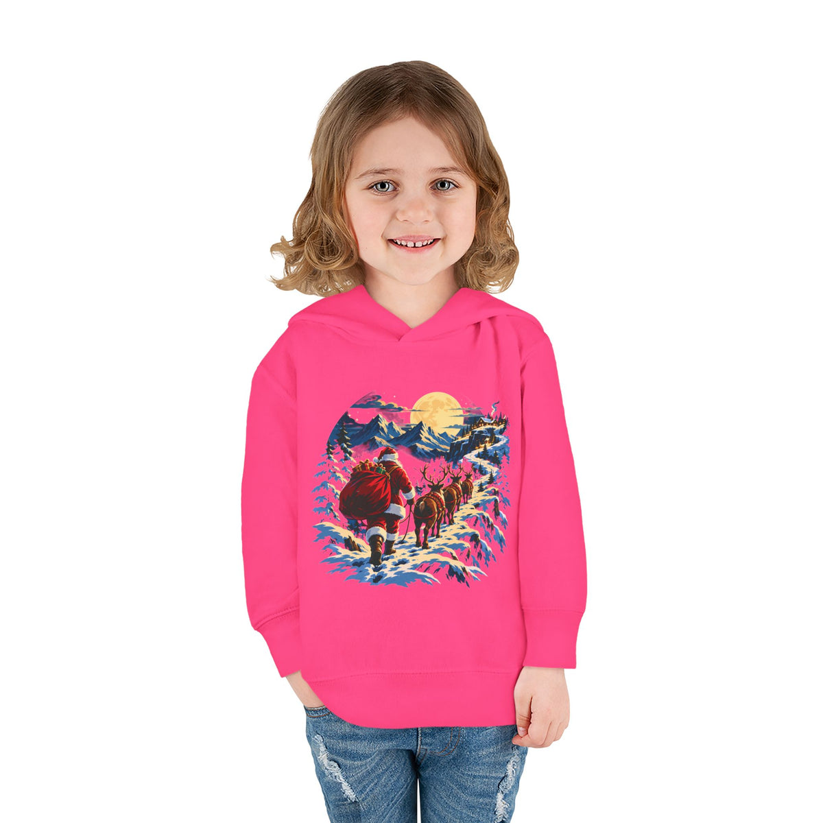 Toddler Hoodie - Santa Sleigh Winter Scene Pullover Christmas Special