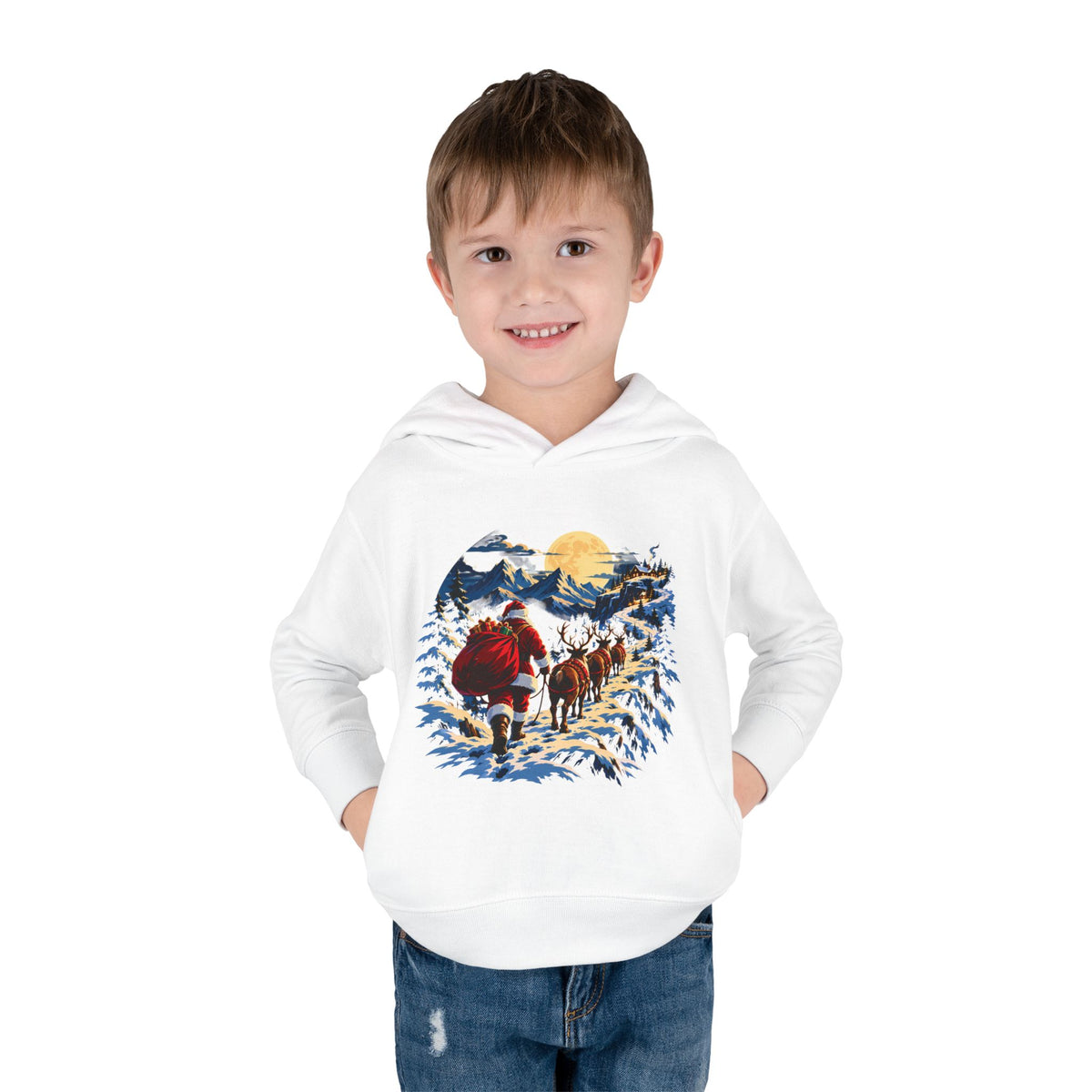 Toddler Hoodie - Santa Sleigh Winter Scene Pullover Christmas Special