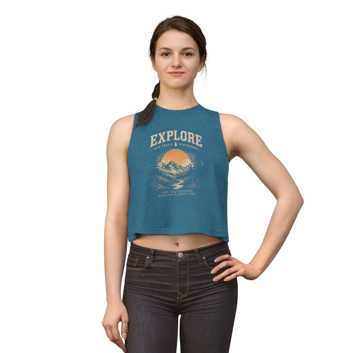 Explore Women’s Crop Top – Mountain Adventure Graphic