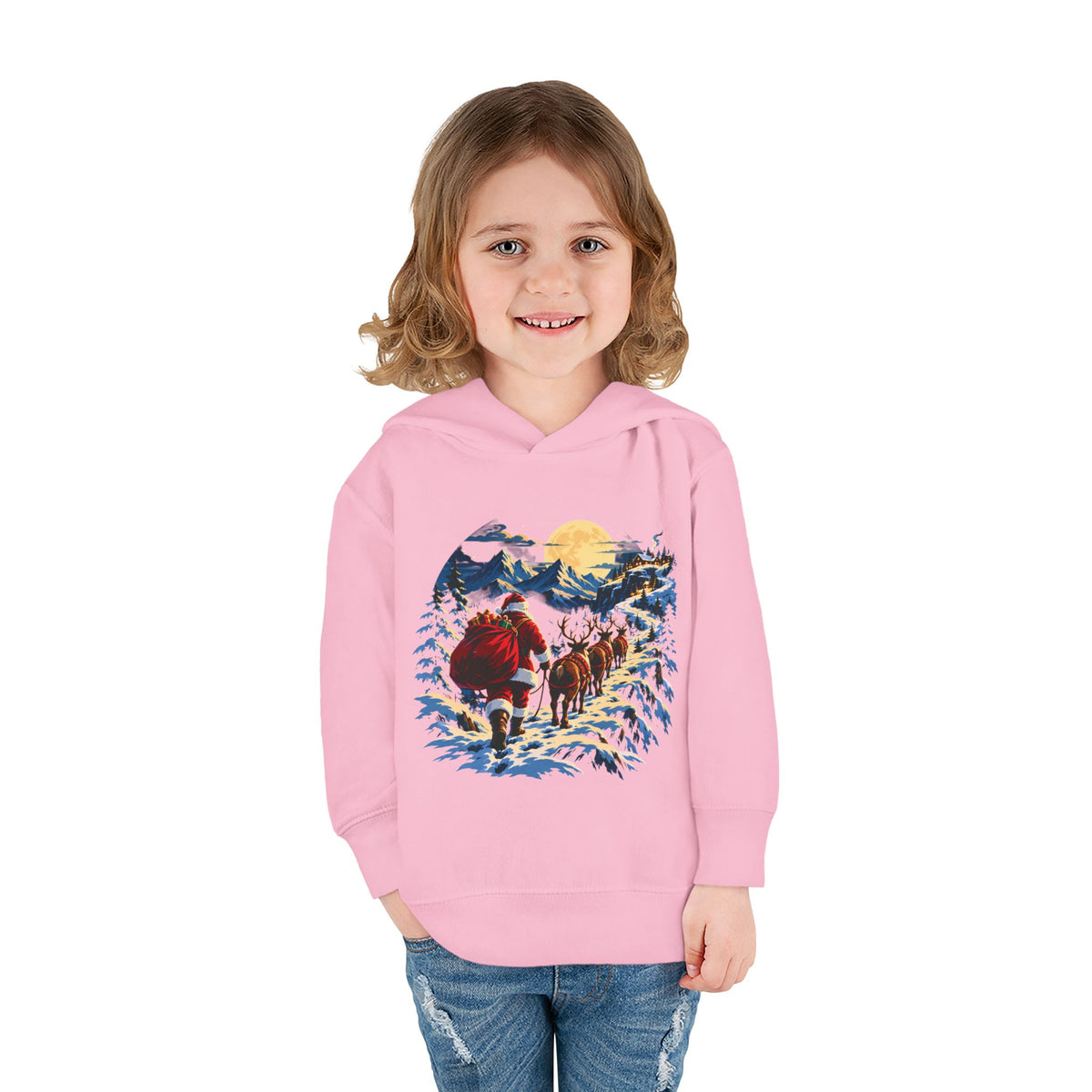 Toddler Hoodie - Santa Sleigh Winter Scene Pullover Christmas Special