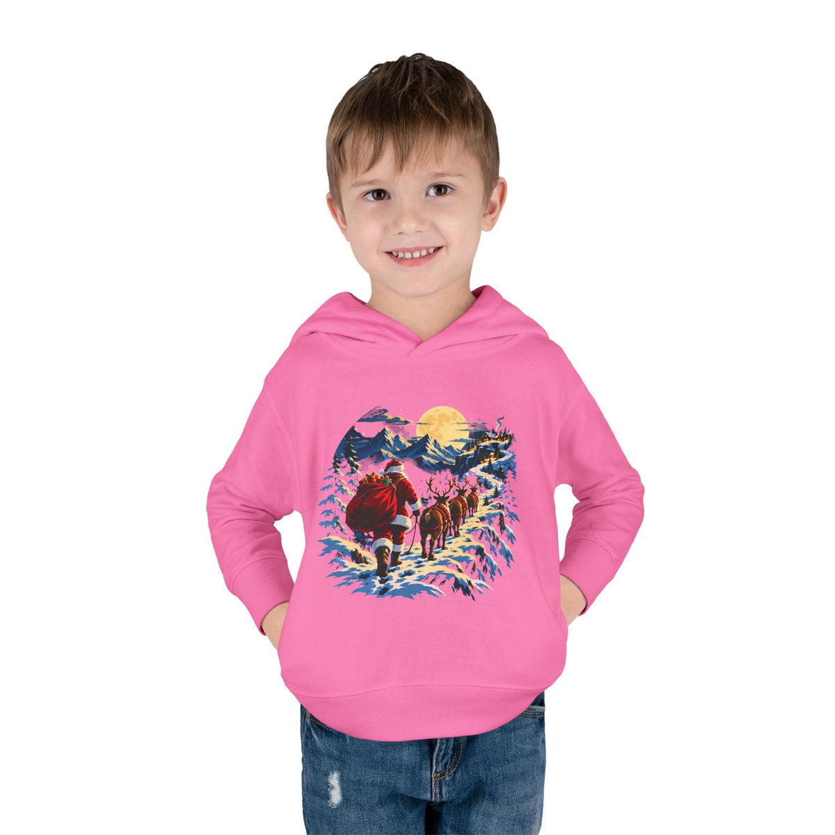 Toddler Hoodie - Santa Sleigh Winter Scene Pullover Christmas Special