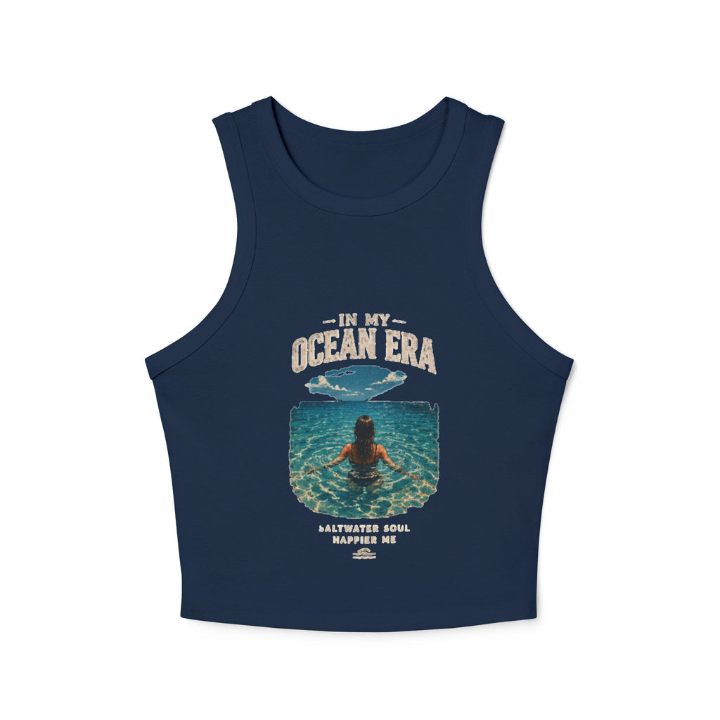 Women's Ocean Era Ribbed Racer Tank Top - 'In My Ocean Era' Beach Graphic