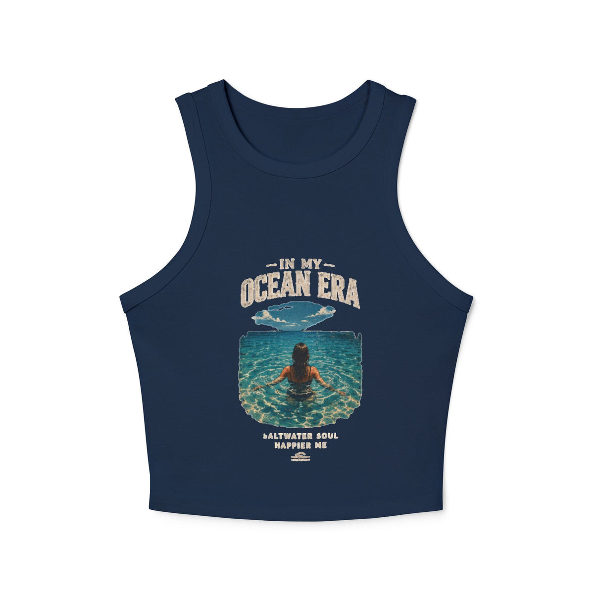 Women's Ocean Era Ribbed Racer Tank Top - 'In My Ocean Era' Beach Graphic
