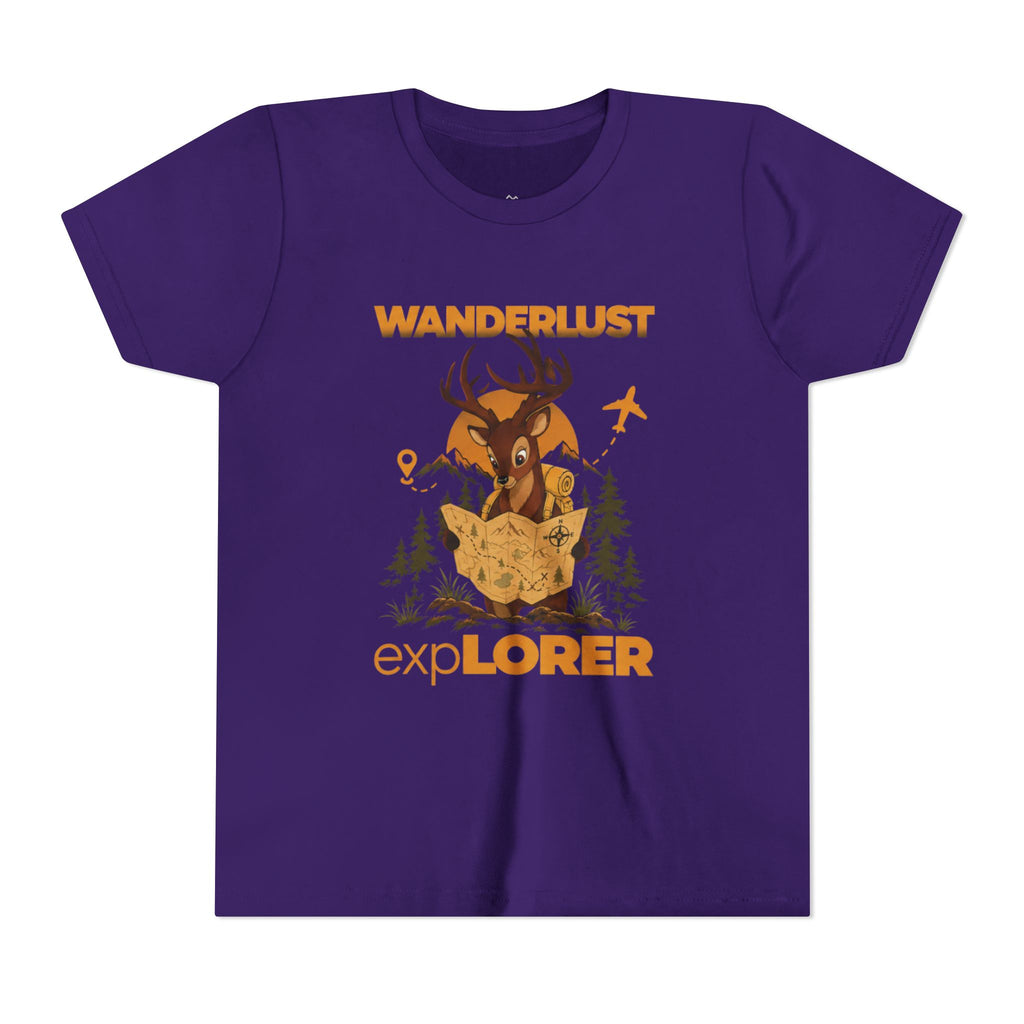 Wanderlust Explorer Youth Tee — Deer Map Adventure Kids T‑Shirt