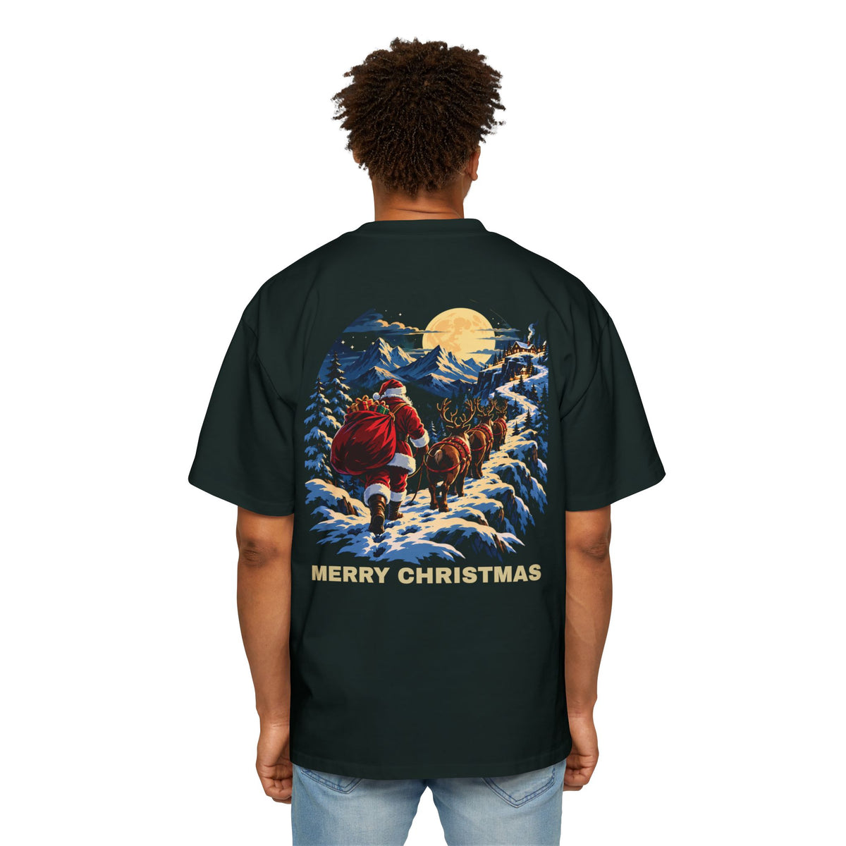 Christmas Santa Sleigh Tee — "Merry Christmas" Vintage Holiday Graphic Shirt