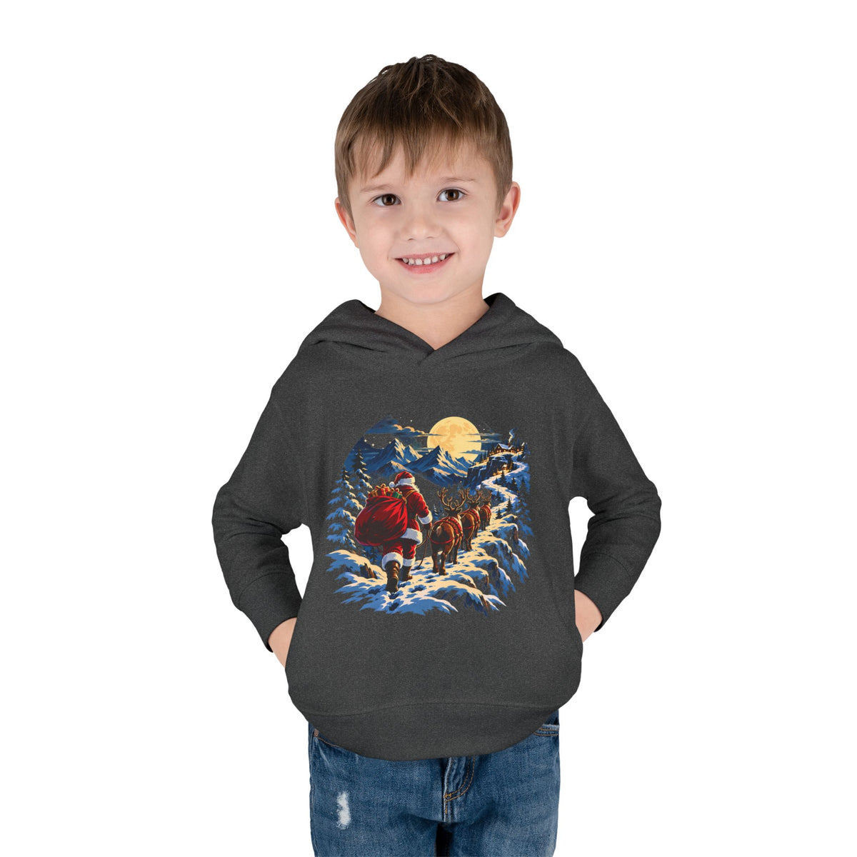 Toddler Hoodie - Santa Sleigh Winter Scene Pullover Christmas Special