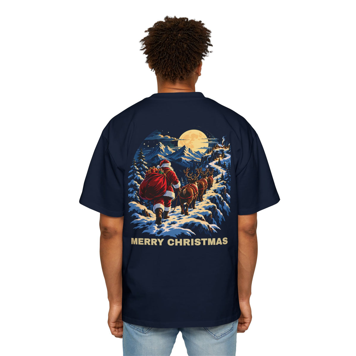 Christmas Santa Sleigh Tee — "Merry Christmas" Vintage Holiday Graphic Shirt