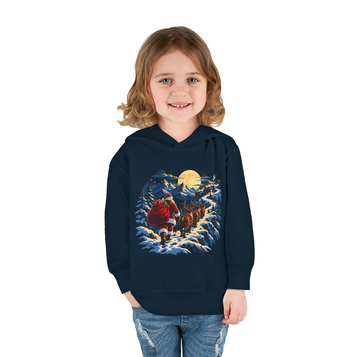 Toddler Hoodie - Santa Sleigh Winter Scene Pullover Christmas Special