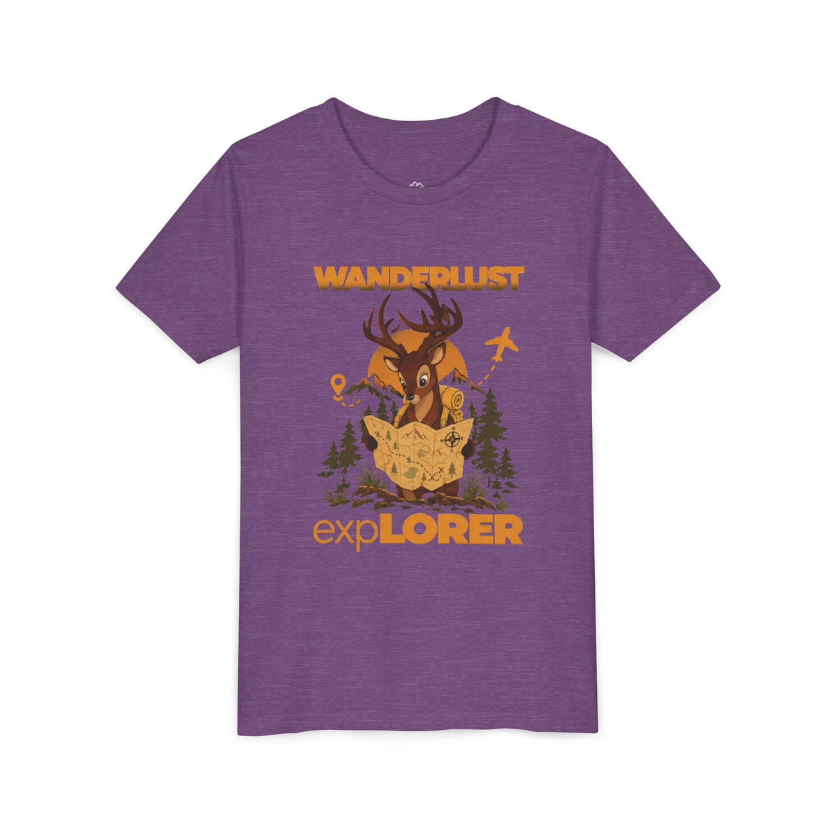 Wanderlust Explorer Youth Tee — Deer Map Adventure Kids T‑Shirt