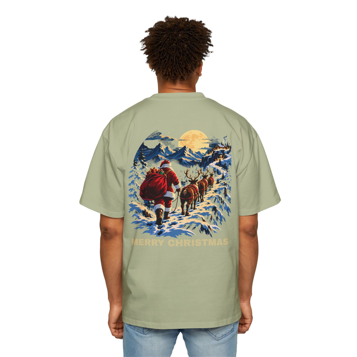 Christmas Santa Sleigh Tee — "Merry Christmas" Vintage Holiday Graphic Shirt