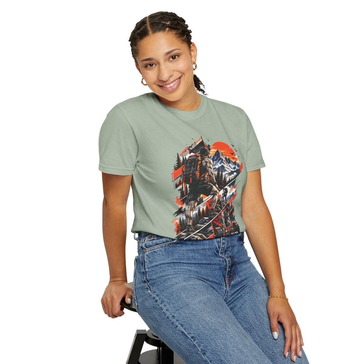 Samurai Warrior Mountain Sunset Graphic T-Shirt