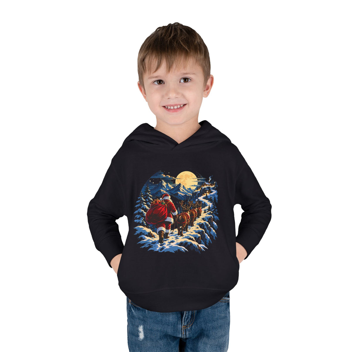 Toddler Hoodie - Santa Sleigh Winter Scene Pullover Christmas Special