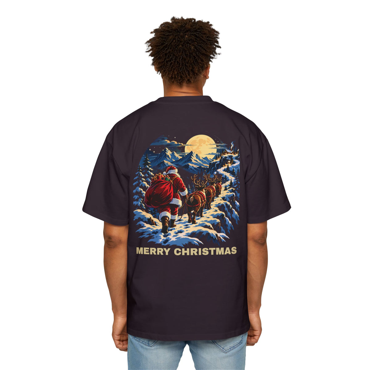 Christmas Santa Sleigh Tee — "Merry Christmas" Vintage Holiday Graphic Shirt