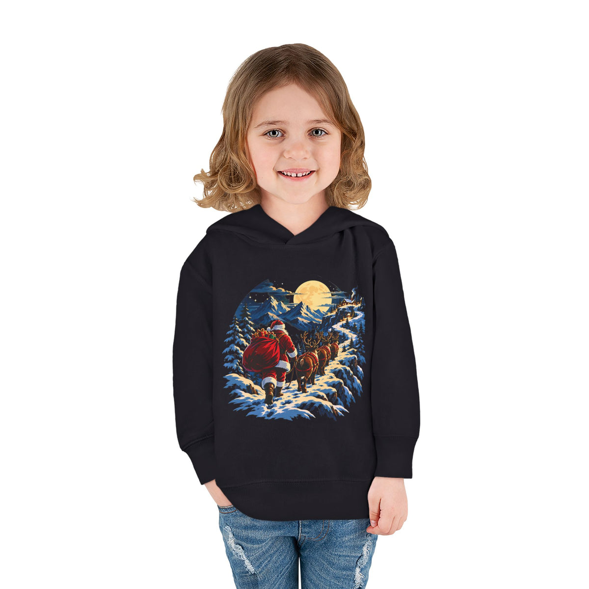 Toddler Hoodie - Santa Sleigh Winter Scene Pullover Christmas Special