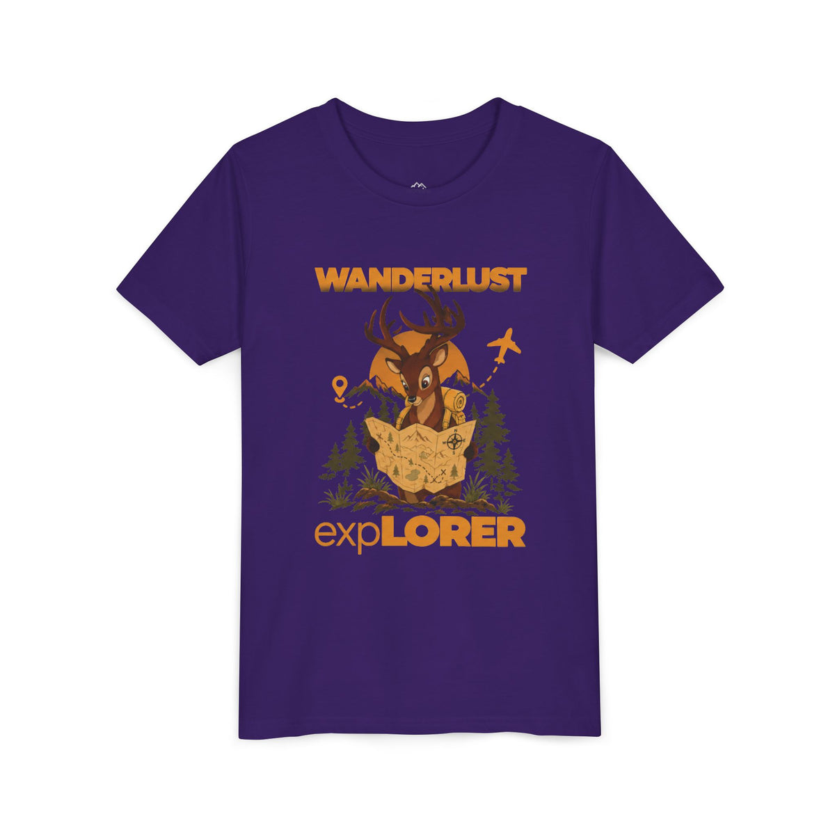 Wanderlust Explorer Youth Tee — Deer Map Adventure Kids T‑Shirt