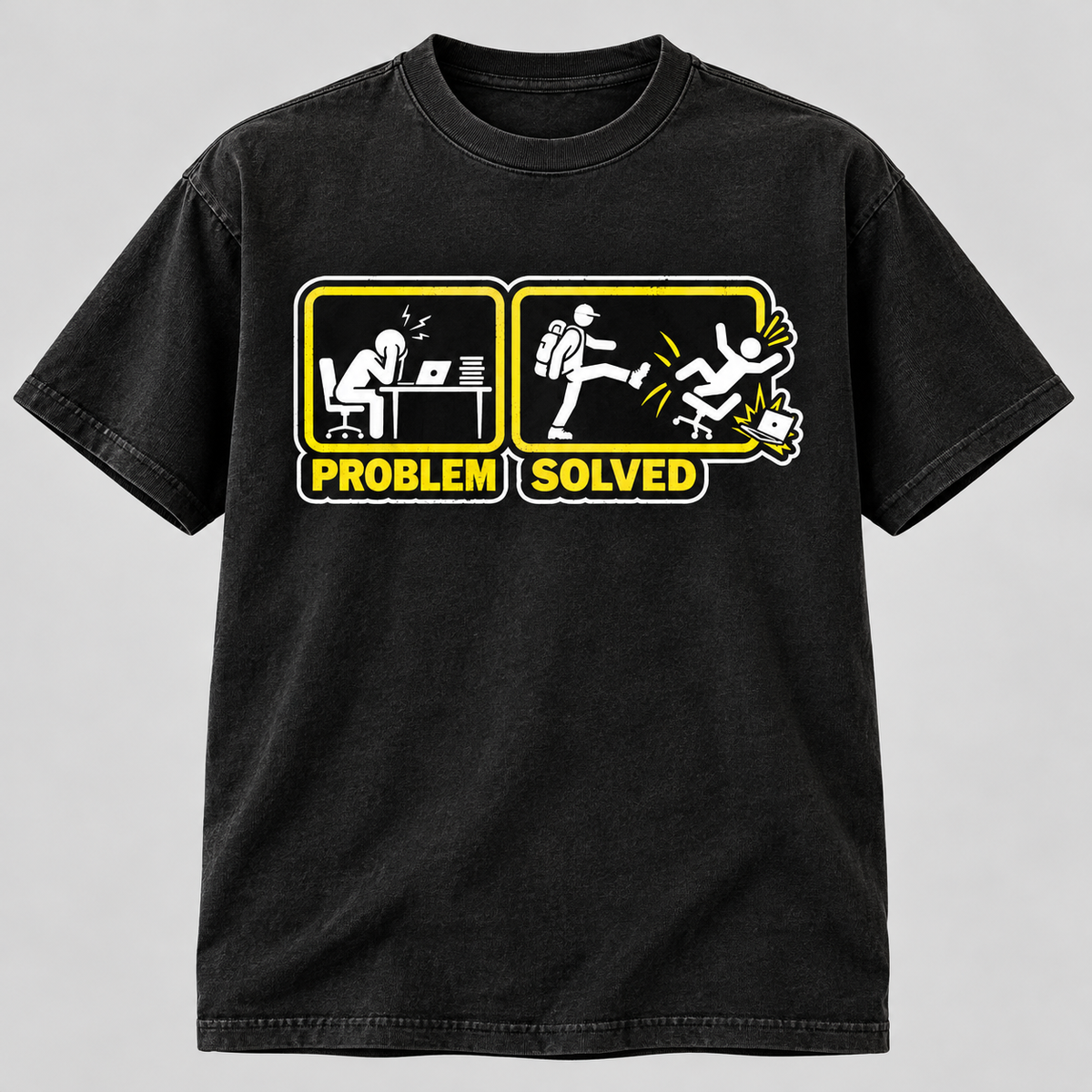 Wandro Problem Solved graphic printed on washed black unisex garment-dyed T-shirt